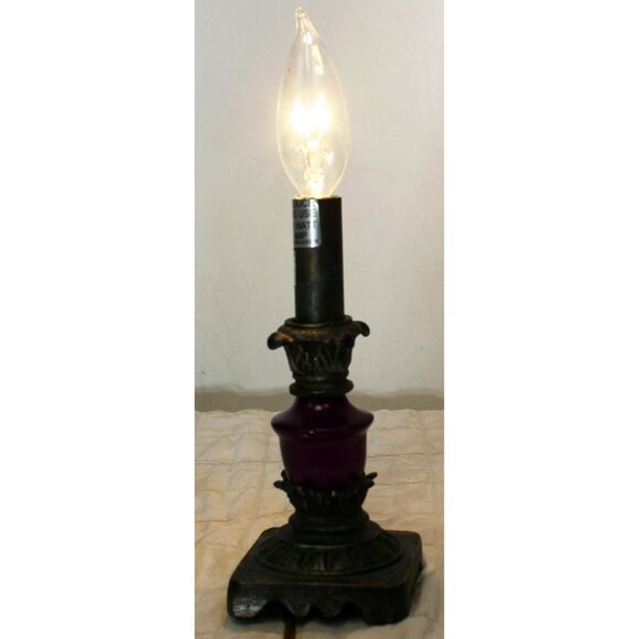 Small Lamp with Purple Glass Center Accent Table Nightlight Resin Metal Colored - Picture 11 of 11